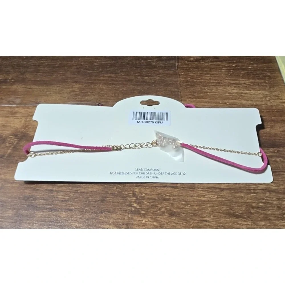 MIA Collection‎ Pink Beaded Wrap Choker Y2K Tie Necklace Adjustable Boho New